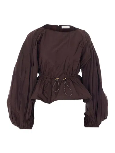 Zimmermann Chocolate Alchemy Peplum Top In Brown