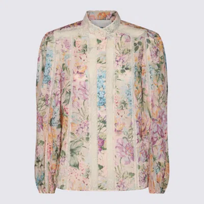 Zimmermann Halliday Lace Trim Shirt In Multi Watercolour Floral