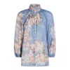 Zimmermann Top Teal Blue Botanical Floral In Multi