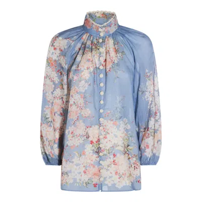 Zimmermann Top Teal Blue Botanical Floral In Multi