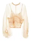 Zimmermann 'illuminate' Beige Crewneck Top With Elastic Hems And Semi Sheer Design In Ivory