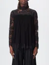 Zimmermann Black Blouse With High Neck And Lace Panels In Viscose Woman In Black