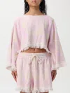 Zimmermann Pop Long Sleeve Towelling Crop Top In Pink/cream In Pink