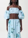Zimmermann Lightburst Puff Sleeve Floral Cotton Crop Top In Wasser
