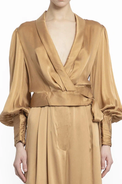 Zimmermann Silk Long-sleeve Wrap Top In Brown