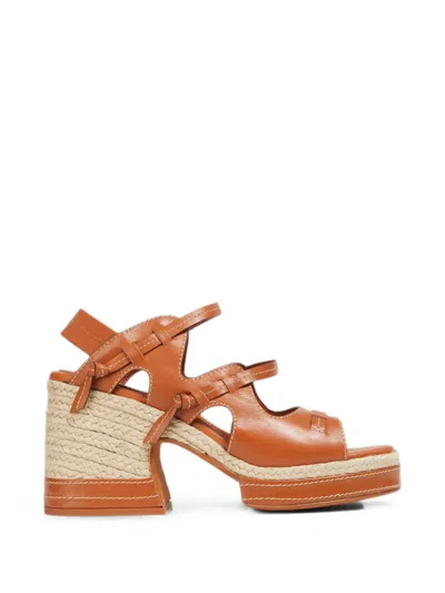 Zimmermann Topstitched Espadrille Sandals In Brown