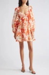 Zimmermann Minikleid Aus Einer Leinen-seidenmischung Mit Floralem Print Und Cut-outs In Red Lily