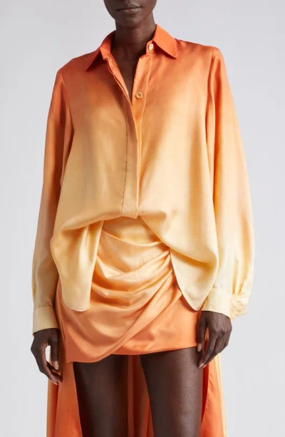 Zimmermann Tranquility Faded Asymmetric Silk Shirt In Orange