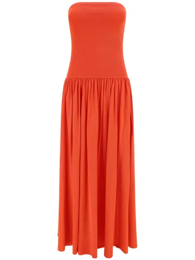 Zimmermann Strapless Metallic Stretch-knit Maxi Dress In Tomato Red