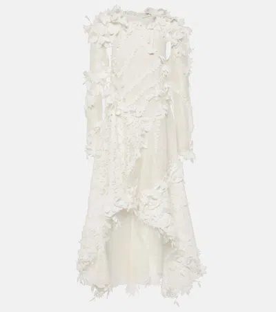 Zimmermann Tranquillity Linen And Silk Organza Midi Dress In White