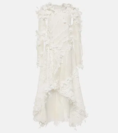 Zimmermann Tranquillity Linen And Silk Organza Midi Dress In 아이보리