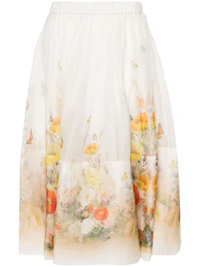 Zimmermann Tranquillity Floral-print Midi Skirt In White