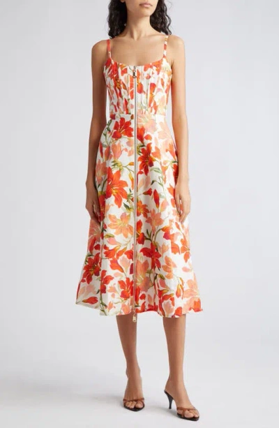 Zimmermann Tranquillity Zip Linen Midi Sundress In Red Lily