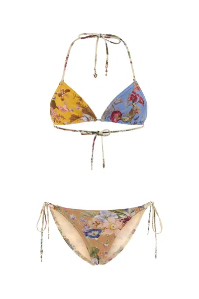 Zimmermann Triangle Bikini Set With Floral Print Bottom In Multicolor