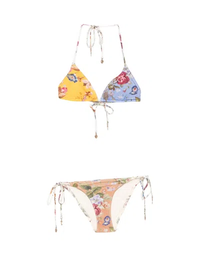 Zimmermann Patience Triangle Bikini Beaded Floral Medium In Multi