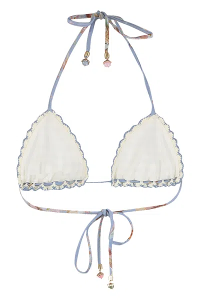 Zimmermann Triangle Crochet Bikini Top With Adjustable Cups In Multi