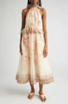 Zimmermann Illuminate Halter Midi Dress In Coral Floral