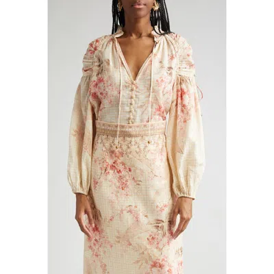 Zimmermann Tropical Floral Linen & Silk Shirt In Ivory Tropical