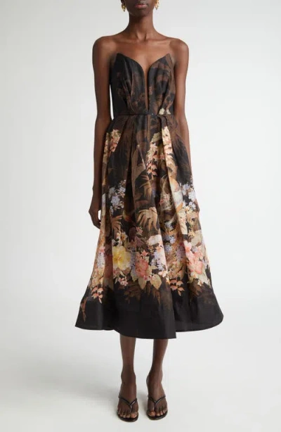ZIMMERMANN ZIMMERMANN TROPICAL FLORAL STRAPLESS MIDI DRESS