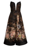 Zimmermann Illuminate Draped Midi Dress In Black Tropical In Black Tropical