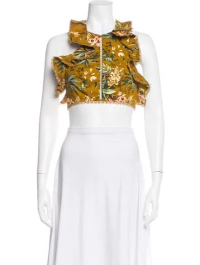 Pre-owned Zimmermann Tropicale Flutter Bodice Linen Crop Top In Multi