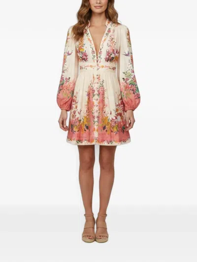 Pre-owned Zimmermann Tropicana Floral-print Mini Dress In Neutrals