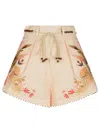 Zimmermann Tuck' Linen Pleated Shorts In 'cream Palm Floral' In Neutral