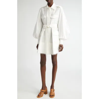 Zimmermann Mini Abito Chemisier Utility In Misto Cotone Bianco  Donna In White