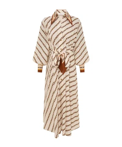 Zimmermann Tuck Midi Shirt Dress In Nude