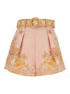 Zimmermann High-waisted Floral Cream Linen Shorts In Multi