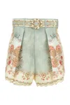 Zimmermann Daylight Multicolor Shorts With Belt On The Front And All-over Floral Motif In Linen Woman In Multi