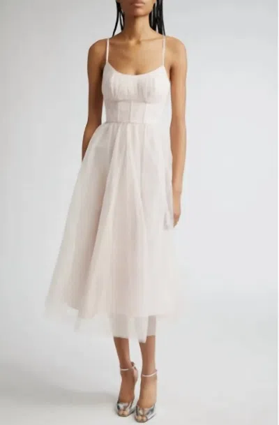 Zimmermann Tulle Corset Midi Dress In Pale Pink In White