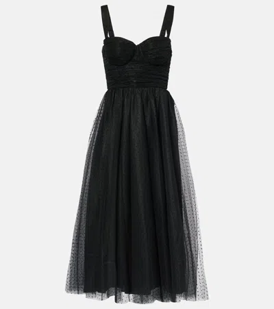 Zimmermann Flocked Polka Dot Tulle Midi Dress In Black