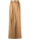Zimmermann Belted Pleated Silk-satin Wide-leg Pants