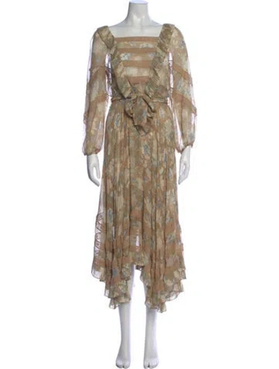 Pre-owned Zimmermann Unbridled Cascade Midi Length Dress In Neutral