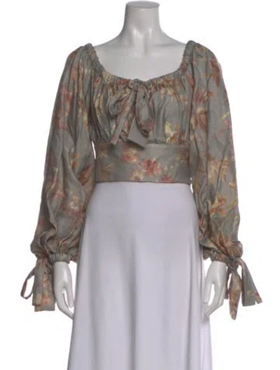 Pre-owned Zimmermann Unbridled Maiden Blouse Floral Print Blouse In Neutral