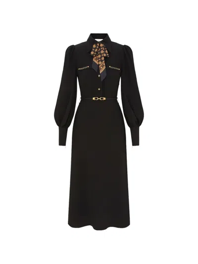 Zimmermann Utility Belted Silk-scarf Midi Dress In Black