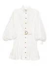 Zimmermann Belted Long Sleeve Cotton Utility Minidress In Neutral