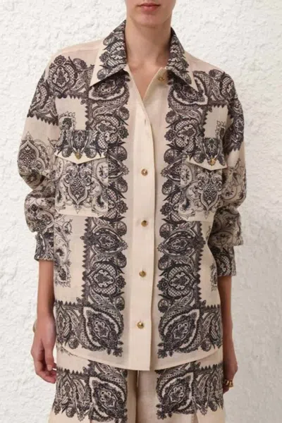 Zimmermann Utility Pocket Shirt In Tea Paisley In Multi