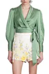 Zimmermann Silk Wraparound Blouse In Green