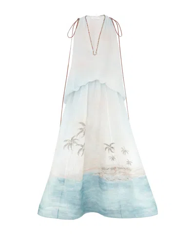Zimmermann Illuminate Bead-embellished Printed Linen And Silk-blend Gown In Blue
