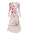 Zimmermann Flower Printed Crush Midi Dress In Linen In Nude