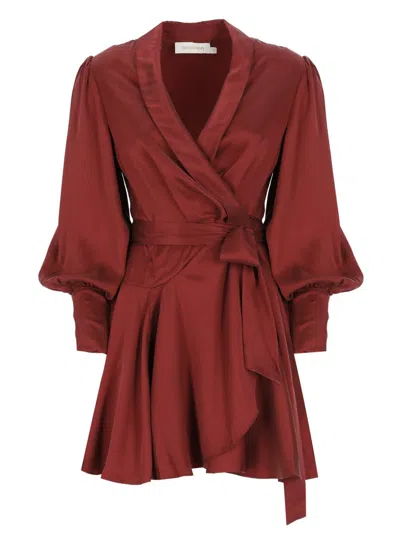 Zimmermann Women's Silk Wrap Mini Dress With Nine Words In Red