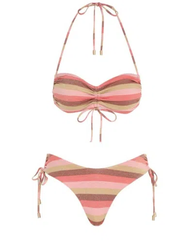Zimmermann Vacay Lurex Ruched Side Bikini Lurex/multi Stripe