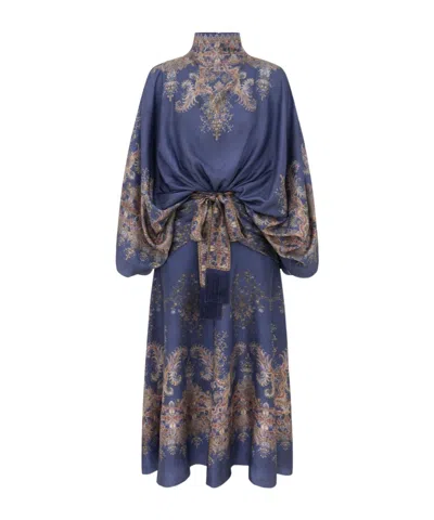 Zimmermann Valiant Batwing Gown In Navy Paisley