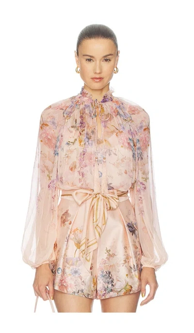 Zimmermann Valiant Billow Blouse In Peach Floral