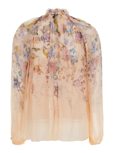 Zimmermann Valiant Billow Blouse With Wide Sleeves And Classic Collar In Neutral