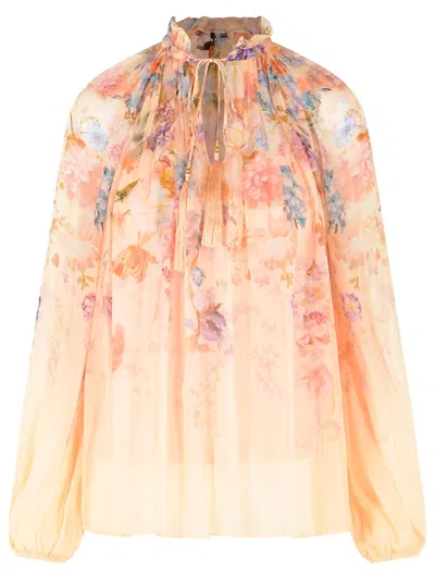 Zimmermann 'valiant' Blouse In Peach Viscose In Multi