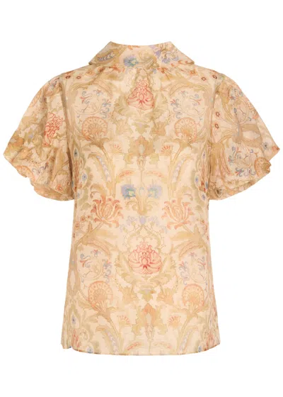 Zimmermann Valiant Bubble Printed Linen And Silk-blend Blouse In Multicoloured