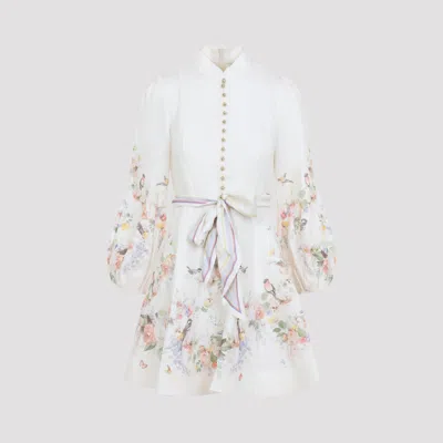 Zimmermann Valiant Button Mini Dress In 100% Linen In Nude & Neutrals